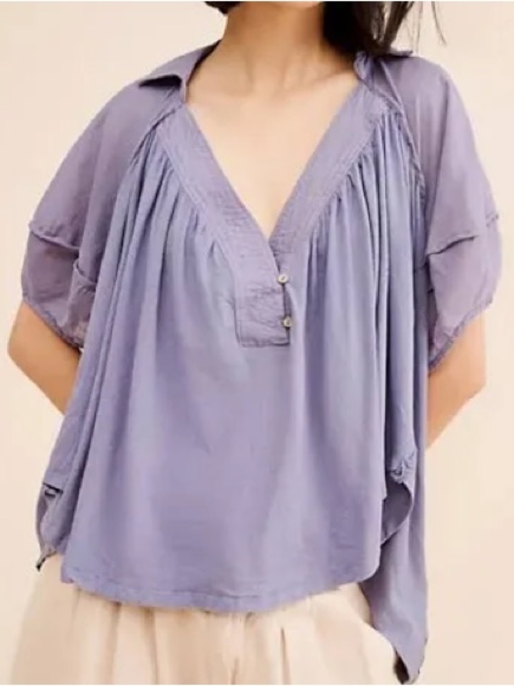 We the Free Sunray Babydoll Top Billowy Mixed Media Boho Lightweight Size XS